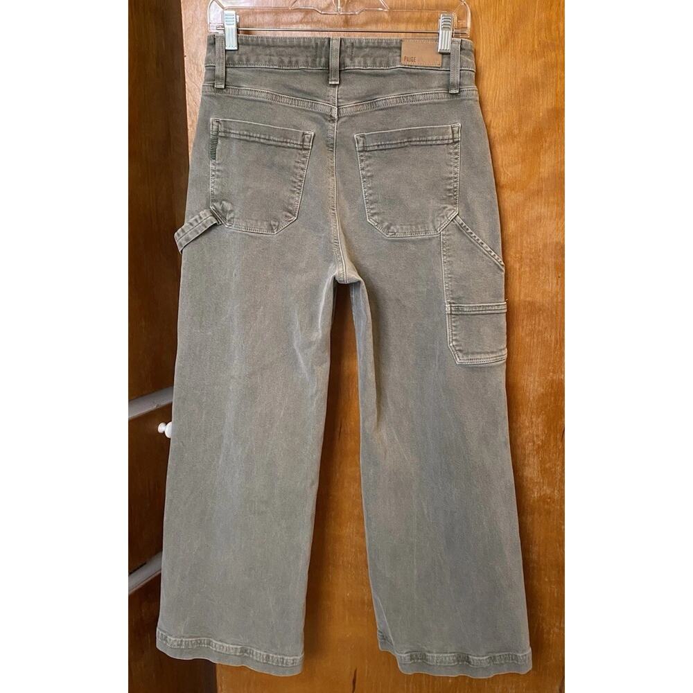 Paige Anessa Wide Leg Carpenter Jeans Olive Green Denim Size 28 High Rise Ankle - Picture 3 of 6